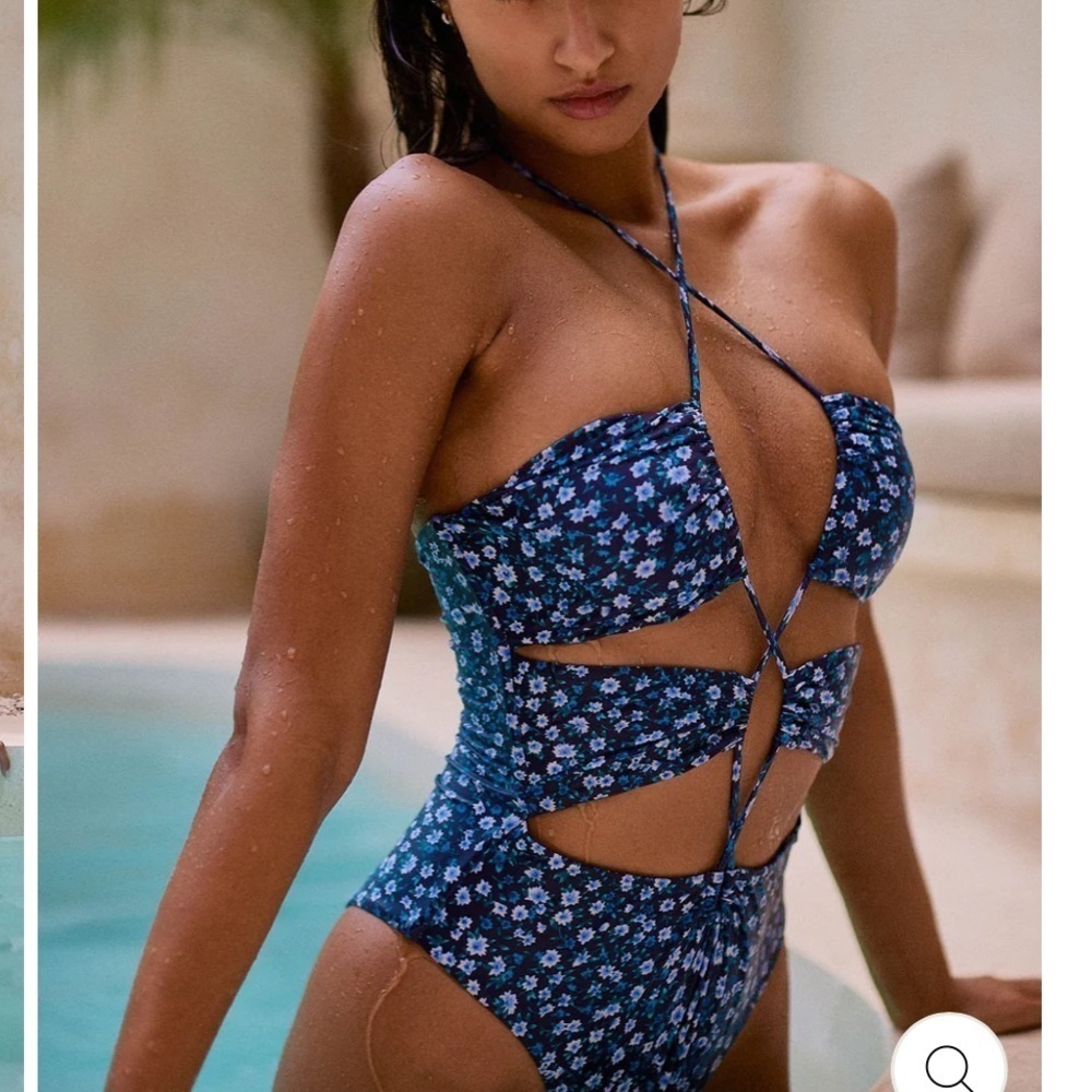 Nookie Navy Floral Cutout One-Piece Swimsuit
